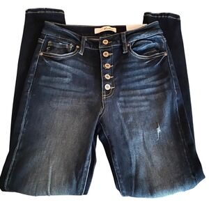 Kancan High Rise Button Fly Distressed Skinny Jeans Dark Wash KC7117D Size 9 28